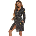 2021 Best selling monsoon women long causal fashion printed silk nightgown ladies sexy polyester stain summer robe sleepwear